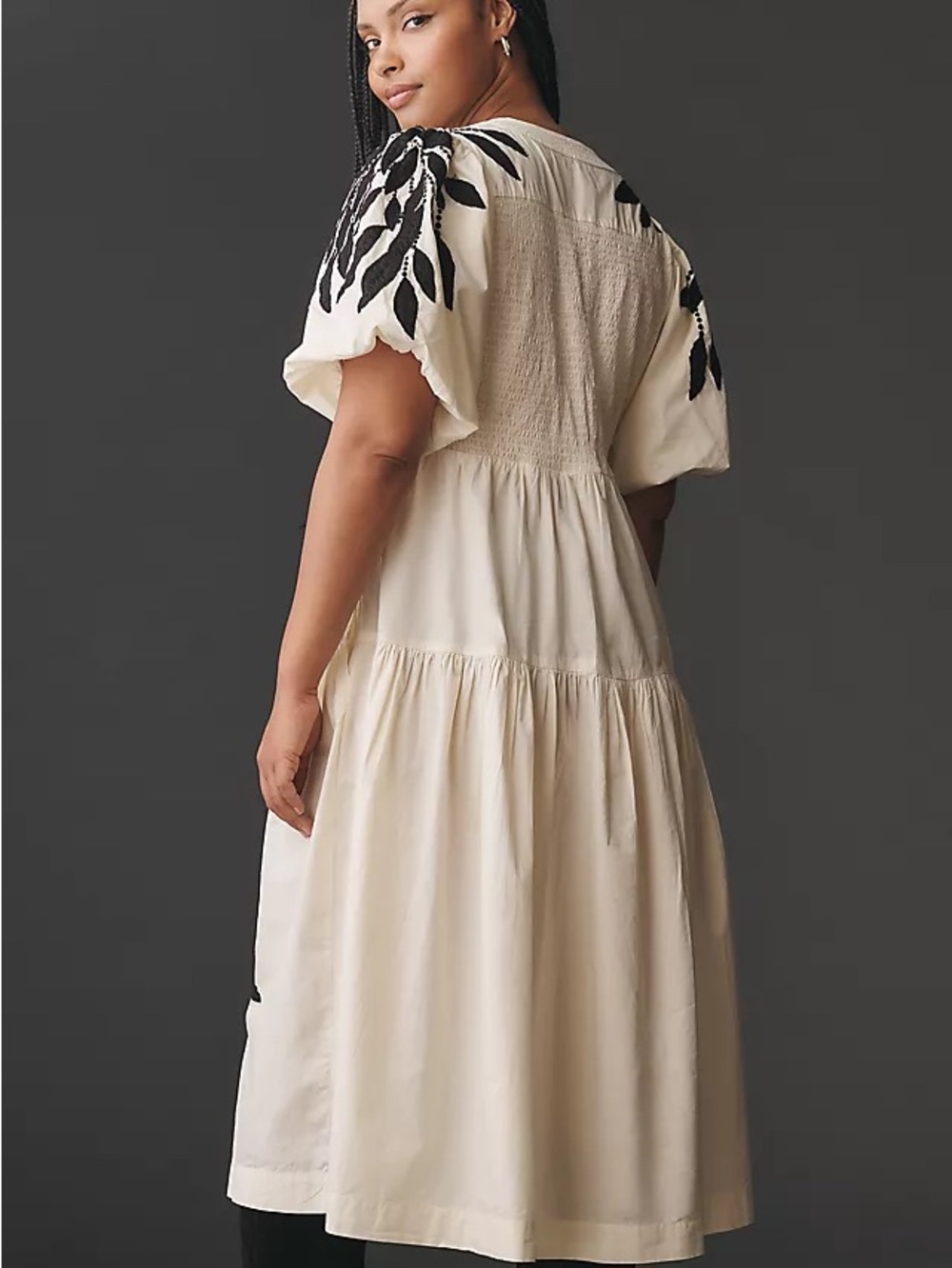 By Anthropologie Short-Sleeve Embroidery Appliqué Maxi Dress Midi Dress 2X EUC - Picture 2 of 6